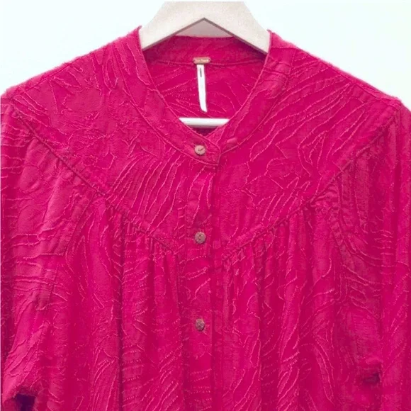 Free People Can't Stop Dreaming Oversized Sz XS Vibrant Pink Textured Blouse - Picture 11 of 11